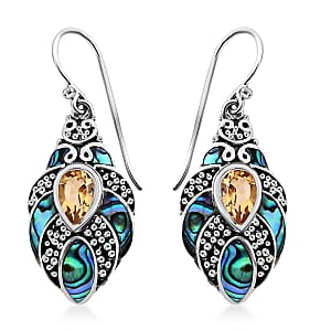Bali Legacy Abalone Shell and Brazilian Citrine 1.60 ctw Earrings in Sterling Silver