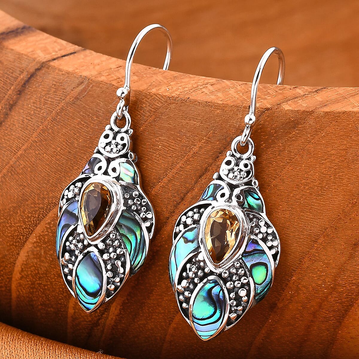 Bali Legacy Abalone Shell and Brazilian Citrine 1.60 ctw Earrings in Sterling Silver image number 1