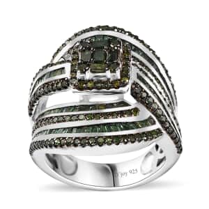 Green Diamond Ring in Platinum Over Sterling Silver (Size 10.0) 2.00 ctw