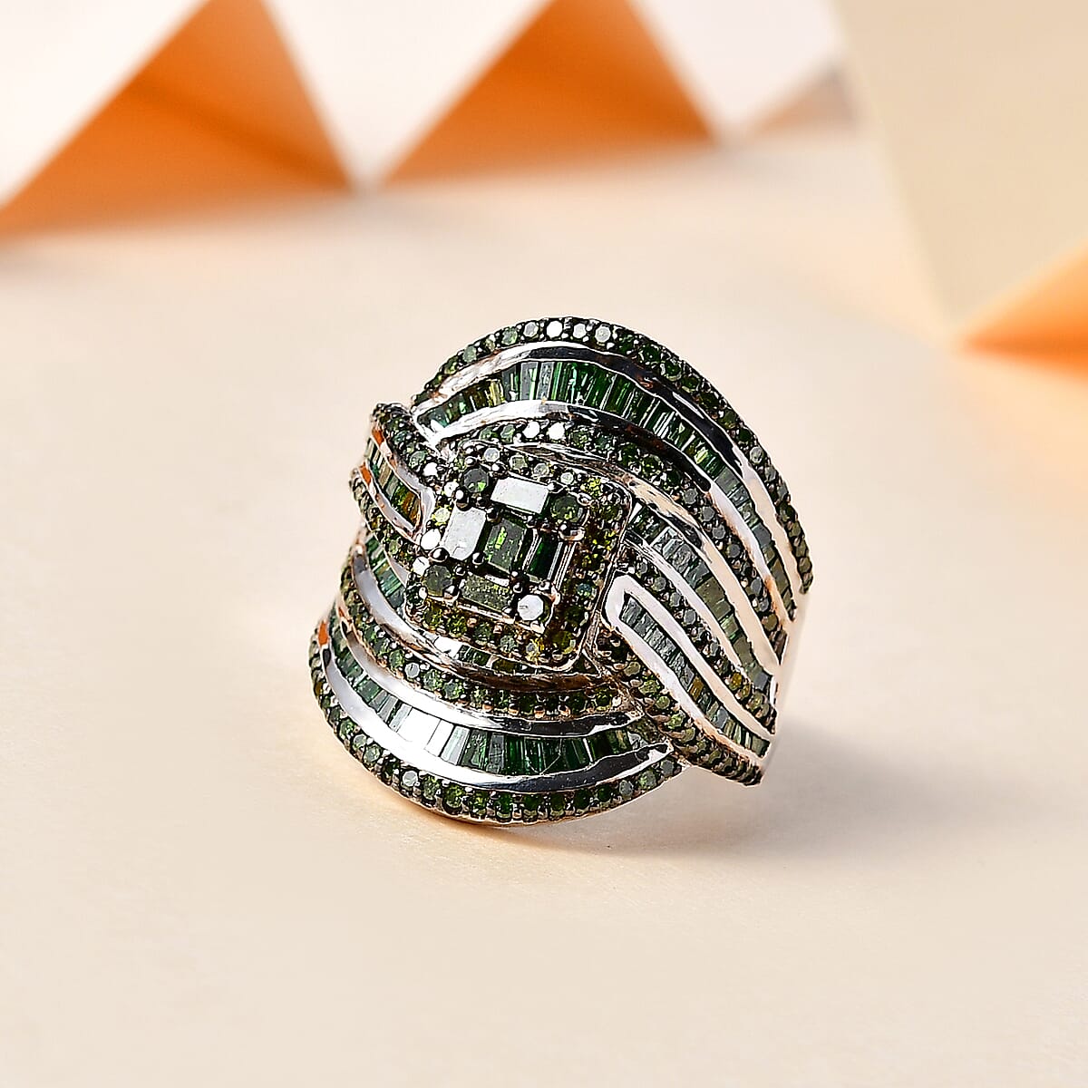 Green Diamond Ring in Platinum Over Sterling Silver (Size 9.0) 2.00 ctw image number 1