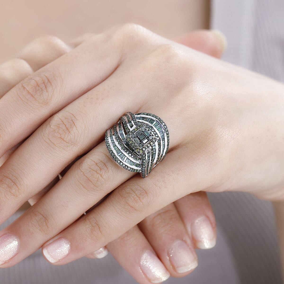 Green Diamond Ring in Platinum Over Sterling Silver (Size 9.0) 2.00 ctw image number 2