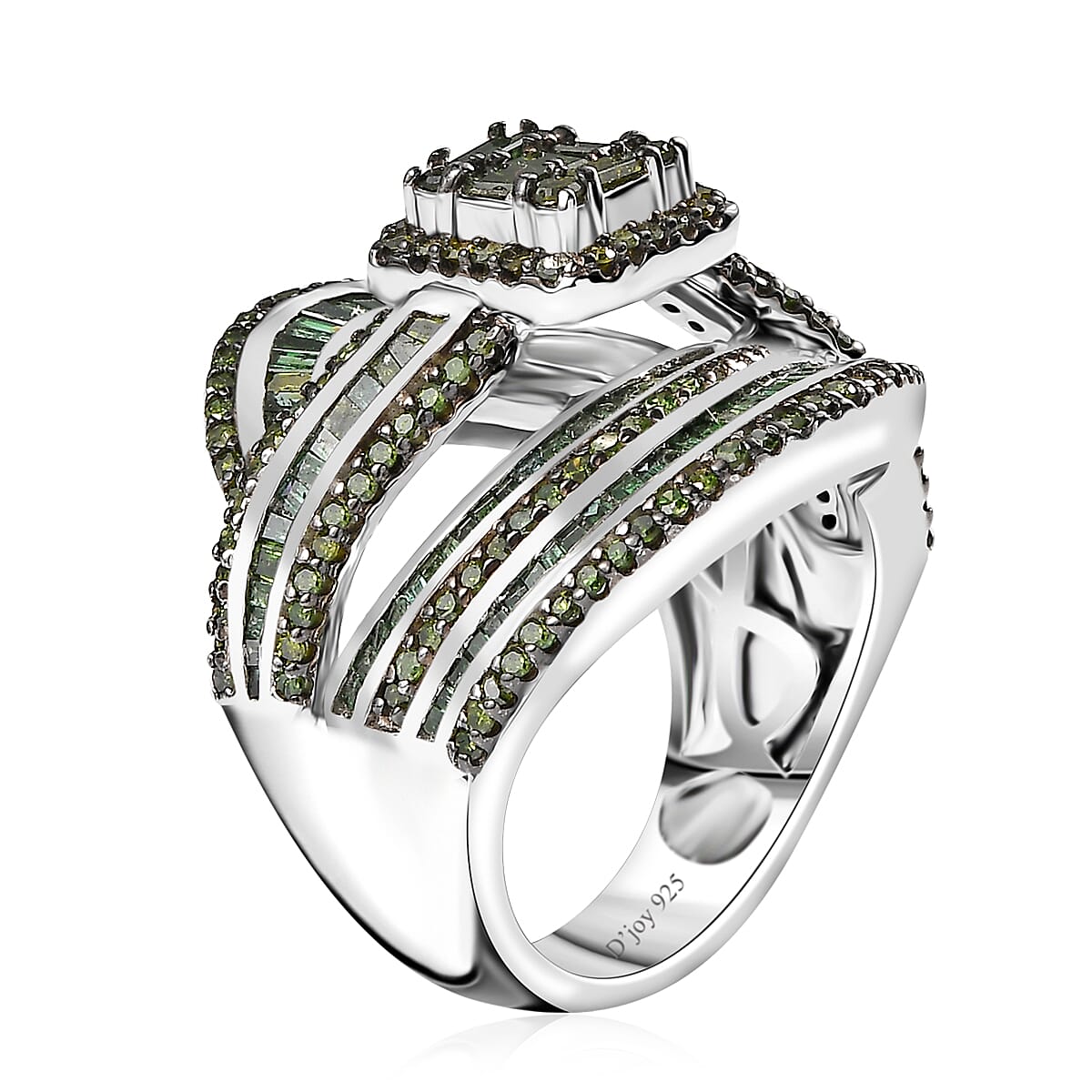 Green Diamond Ring in Platinum Over Sterling Silver (Size 9.0) 2.00 ctw image number 3