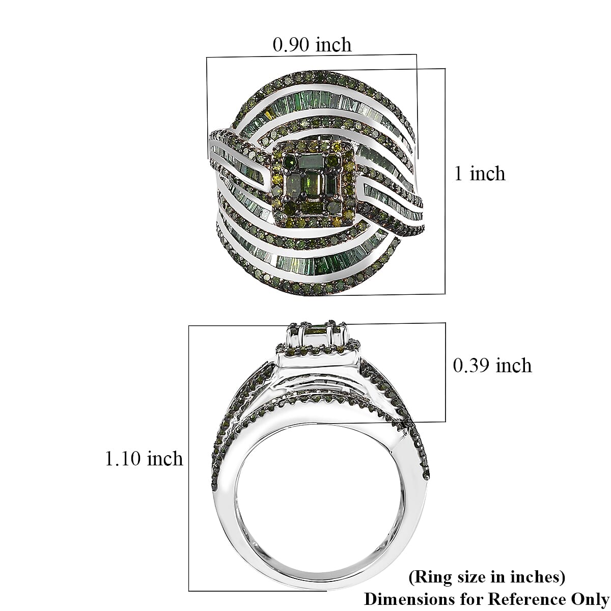 Green Diamond Ring in Platinum Over Sterling Silver (Size 9.0) 2.00 ctw image number 5
