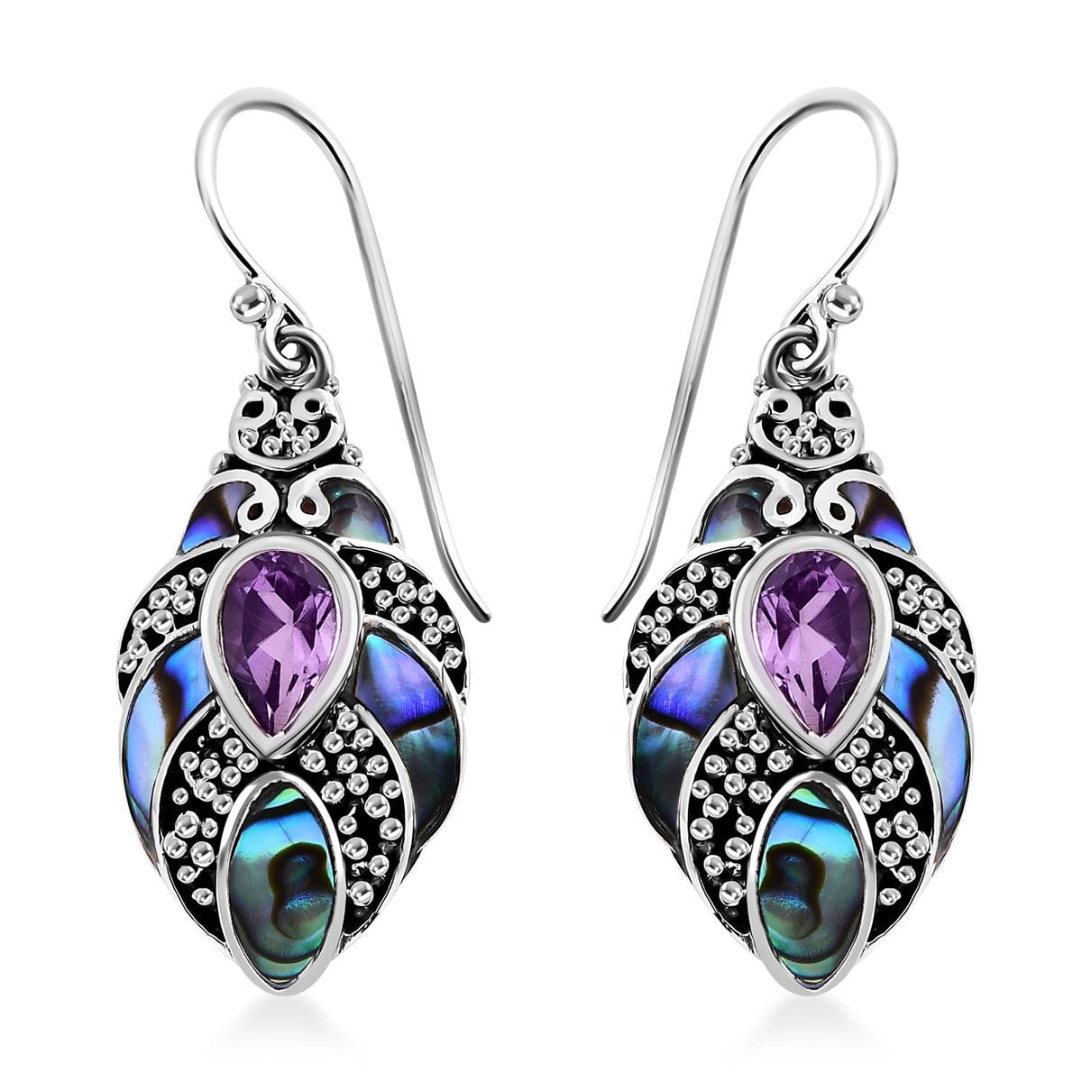 Bali Legacy Abalone Shell and Rose De France Amethyst 1.60 ctw Earrings in Sterling Silver image number 0