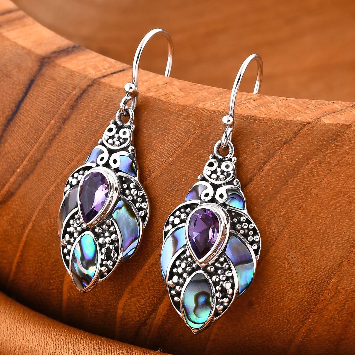 Bali Legacy Abalone Shell and Rose De France Amethyst 1.60 ctw Earrings in Sterling Silver image number 1