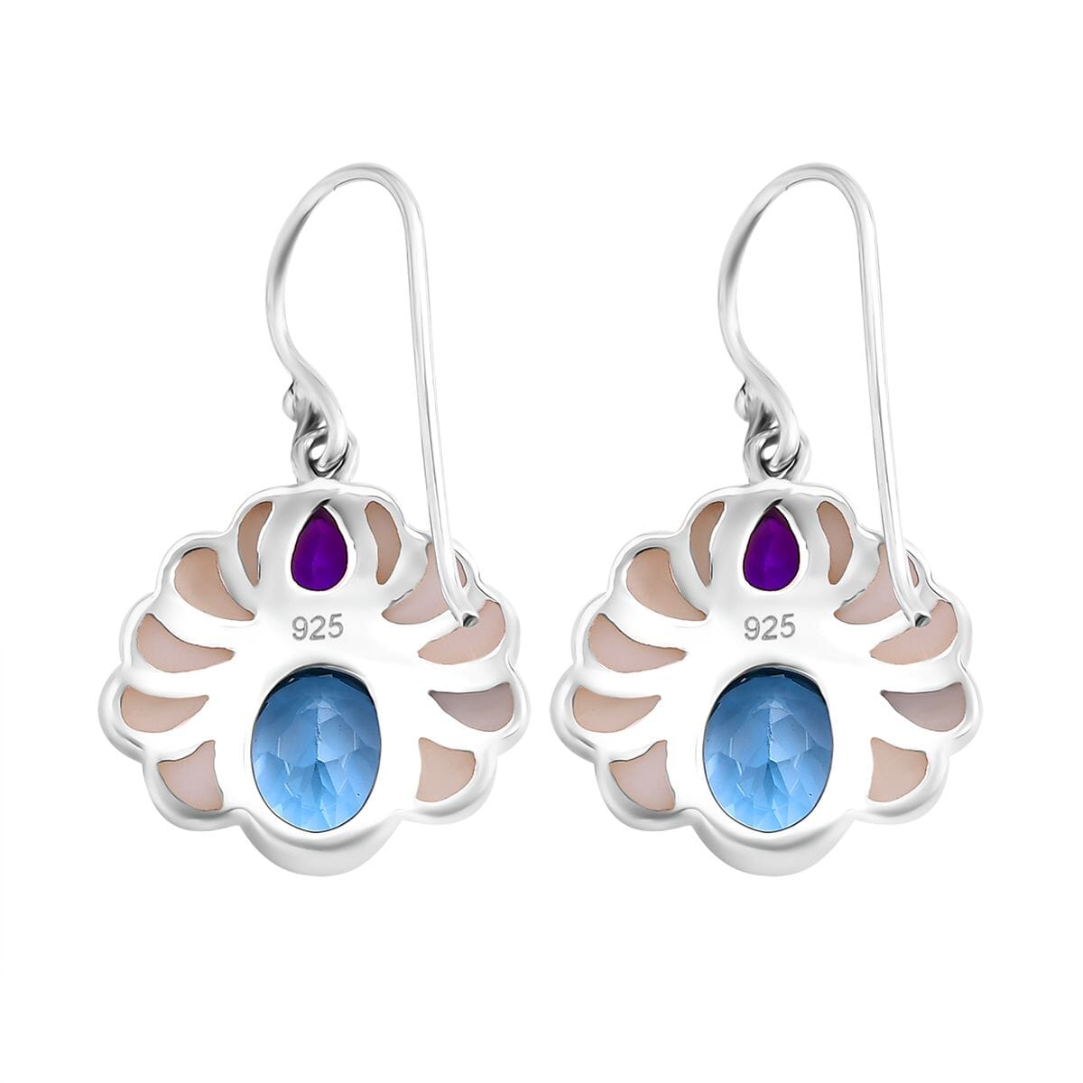 Bali Legacy White Shell Pearl, African Amethyst and Sky Blue Topaz 7.50 ctw Earrings in Sterling Silver image number 3