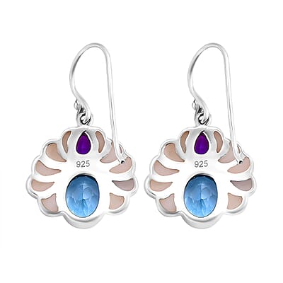 Bali Legacy White Shell Pearl, African Amethyst and Sky Blue Topaz 7.50 ctw Earrings in Sterling Silver