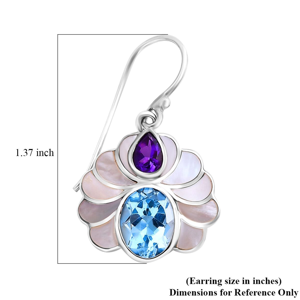 Bali Legacy White Shell Pearl, African Amethyst and Sky Blue Topaz 7.50 ctw Earrings in Sterling Silver image number 4