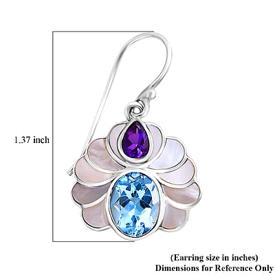 Bali Legacy White Shell Pearl, African Amethyst and Sky Blue Topaz 7.50 ctw Earrings in Sterling Silver