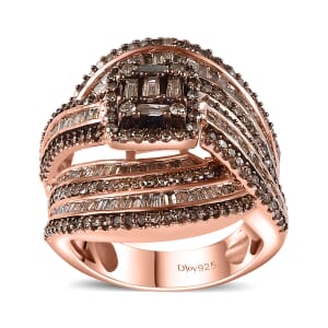 Natural Champagne Diamond Ring in Vermeil Rose Gold Over Sterling Silver (Size 7.0) 2.00 ctw