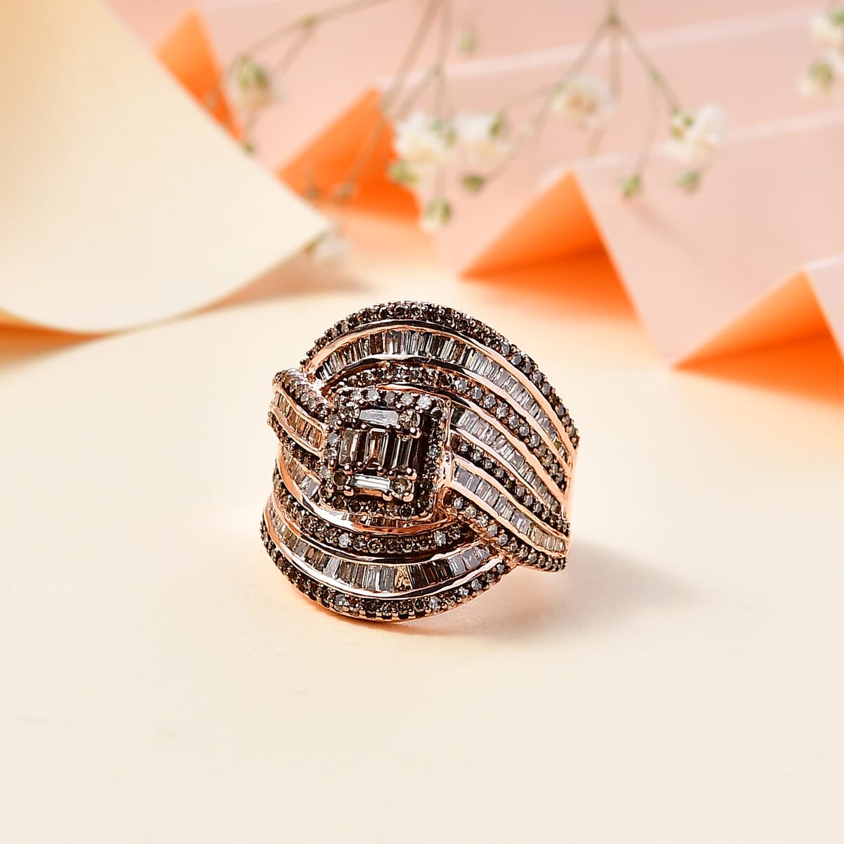 Natural Champagne Diamond Ring in Vermeil Rose Gold Over Sterling Silver (Size 7.0) 2.00 ctw image number 1