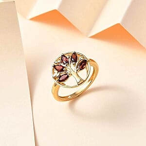 Red Garnet 0.95 ctw Cluster Ring in Vermeil Yellow Gold Over Sterling Silver (Size 8)