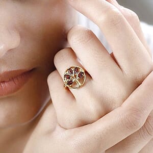 Red Garnet 0.95 ctw Cluster Ring in Vermeil Yellow Gold Over Sterling Silver (Size 8)