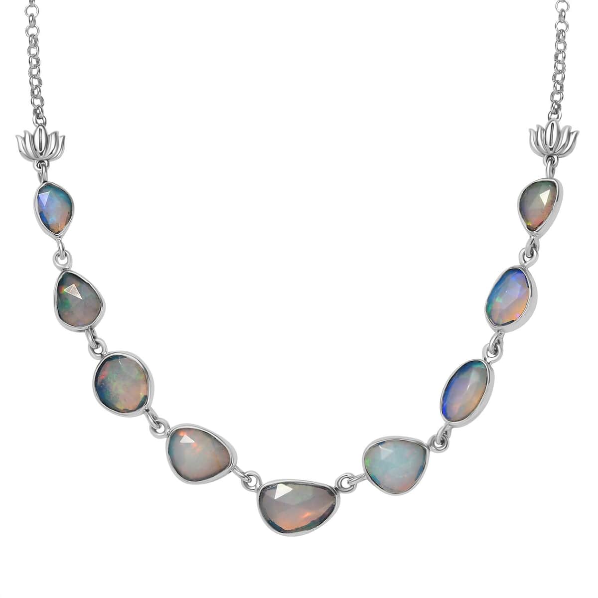 Indian Artistry Polki Ethiopian Welo Opal 8.10 ctw Rose Necklace in Sterling Silver 18 Inches image number 0