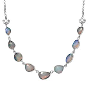 Indian Artistry Polki Ethiopian Welo Opal 8.10 ctw Rose Necklace in Sterling Silver 18 Inches