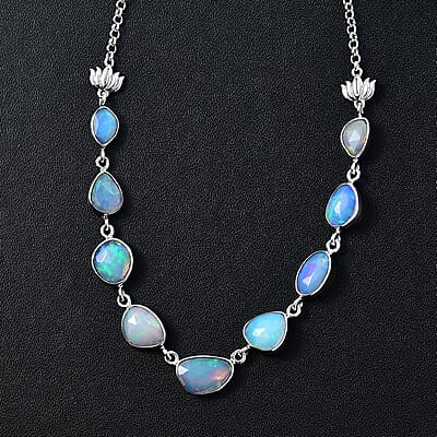 Indian Artistry Polki Ethiopian Welo Opal 8.10 ctw Rose Necklace in Sterling Silver 18 Inches