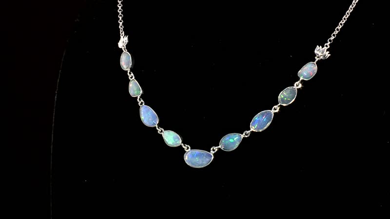 Indian Artistry Polki Ethiopian Welo Opal 8.10 ctw Rose Necklace in Sterling Silver 18 Inches