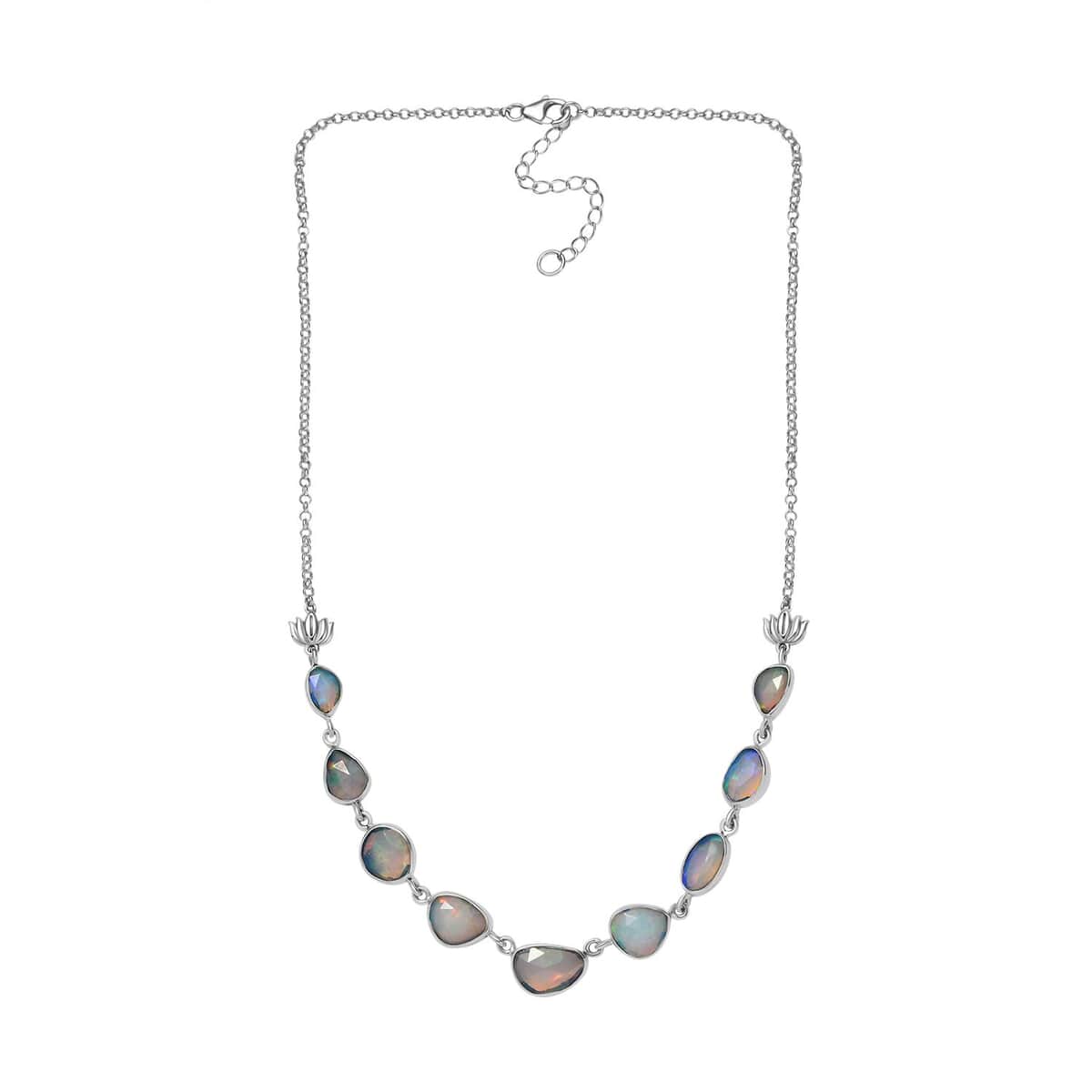 Indian Artistry Polki Ethiopian Welo Opal 8.10 ctw Rose Necklace in Sterling Silver 18 Inches image number 4