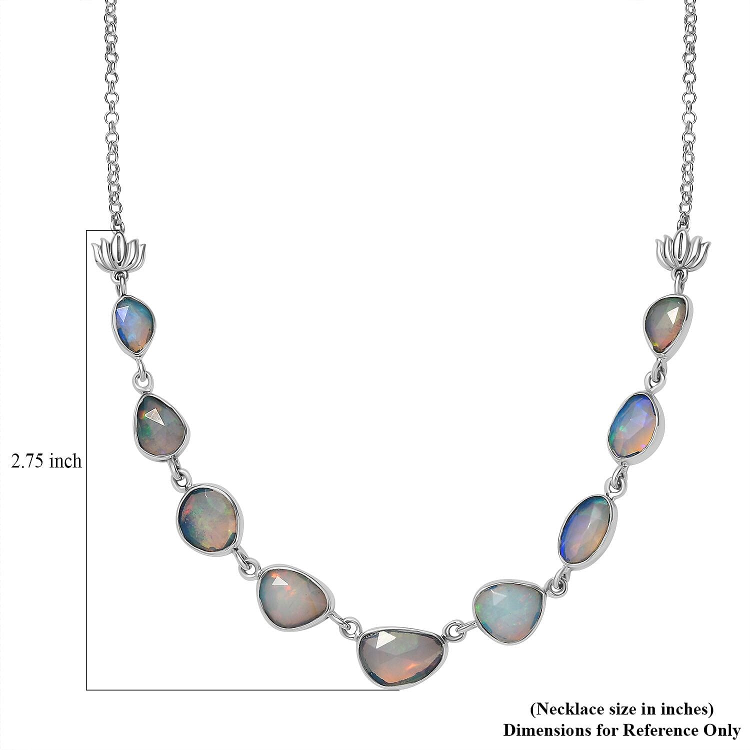 Indian Artistry Polki Ethiopian Welo Opal 8.10 ctw Rose Necklace in Sterling Silver 18 Inches