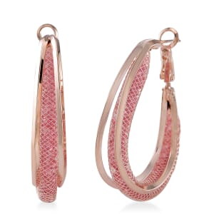 Sparkly Pink Austrian Crystal Infinity Inside Out Hoop Earrings in Rosetone