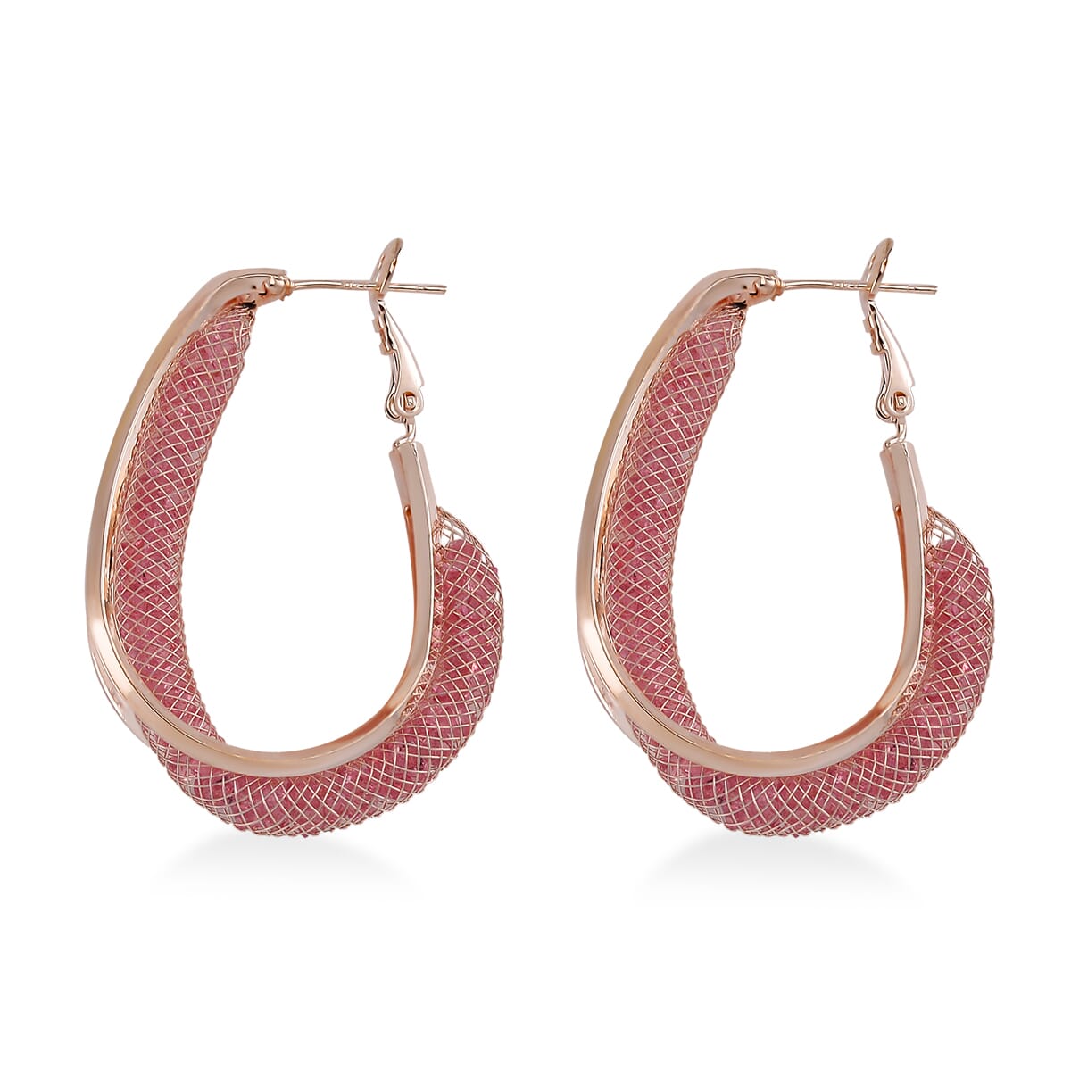 Sparkly Pink Austrian Crystal Infinity Inside Out Hoop Earrings in Rosetone image number 3