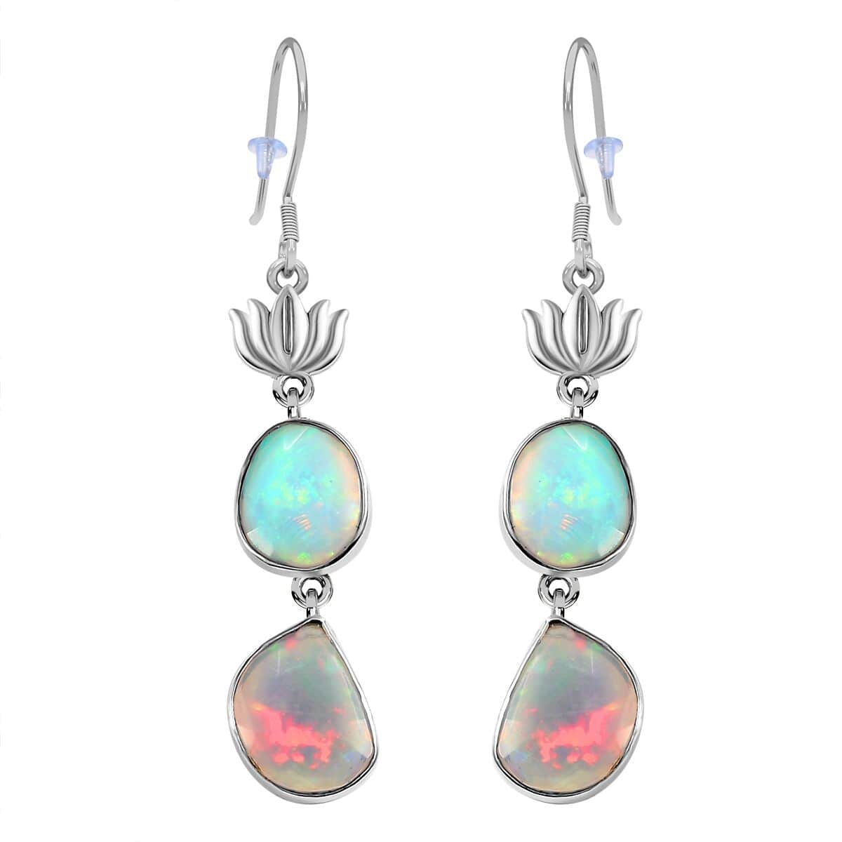 Indian Artistry Polki Ethiopian Welo Opal 3.00 ctw Rose Earrings in Sterling Silver image number 0