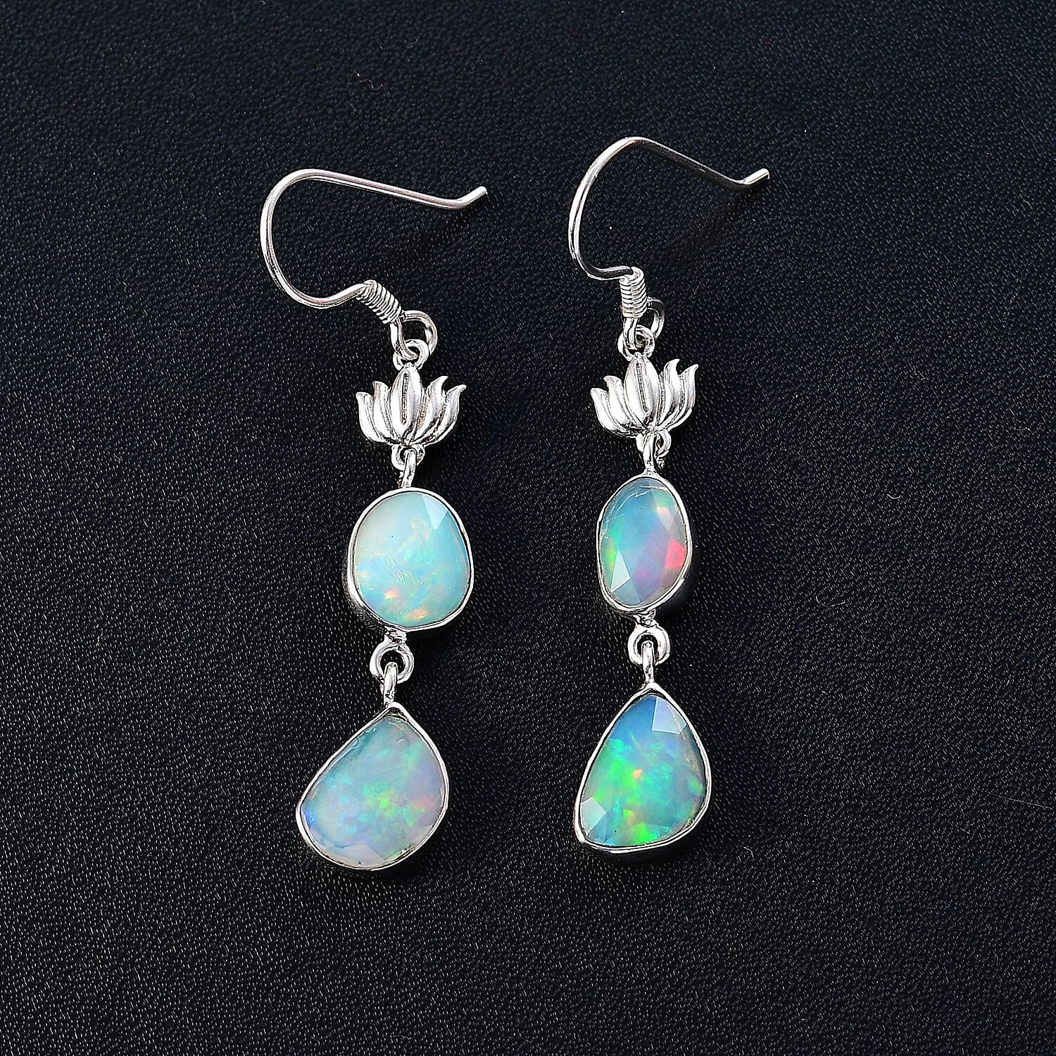 Indian Artistry Polki Ethiopian Welo Opal 3.00 ctw Rose Earrings in Sterling Silver
