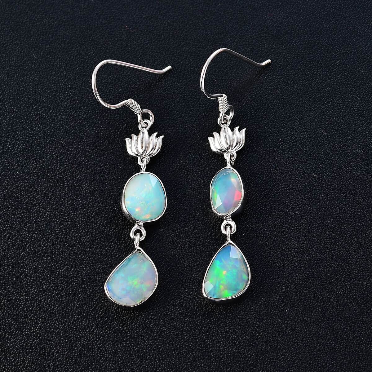 Indian Artistry Polki Ethiopian Welo Opal 3.00 ctw Rose Earrings in Sterling Silver image number 1