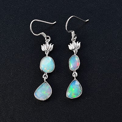 Indian Artistry Polki Ethiopian Welo Opal 3.00 ctw Rose Earrings in Sterling Silver