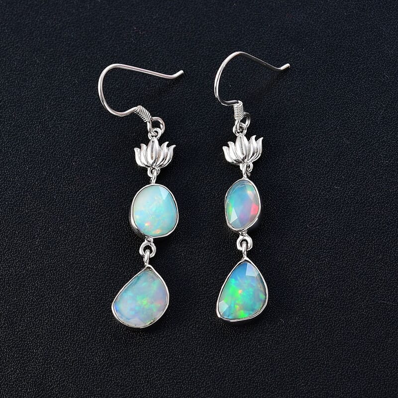 Indian Artistry Polki Ethiopian Welo Opal 3.00 ctw Rose Earrings in Sterling Silver