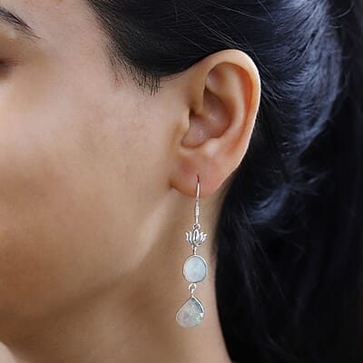Indian Artistry Polki Ethiopian Welo Opal 3.00 ctw Rose Earrings in Sterling Silver