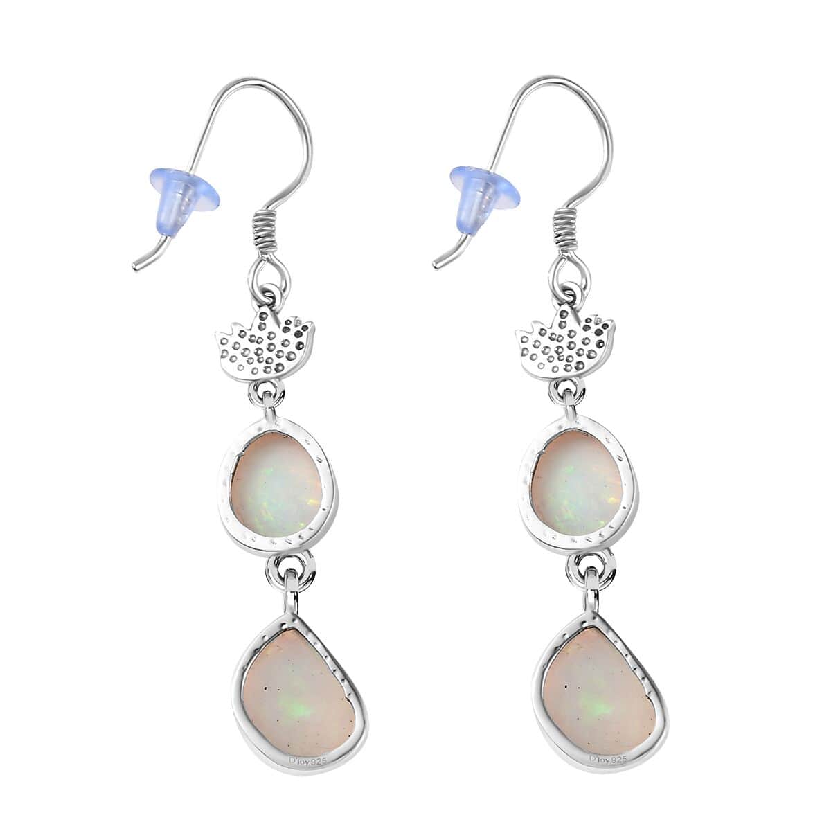 Indian Artistry Polki Ethiopian Welo Opal 3.00 ctw Rose Earrings in Sterling Silver image number 3