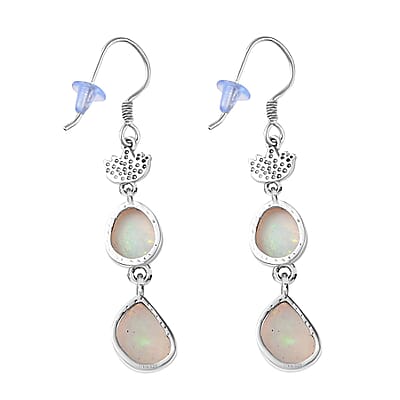 Indian Artistry Polki Ethiopian Welo Opal 3.00 ctw Rose Earrings in Sterling Silver