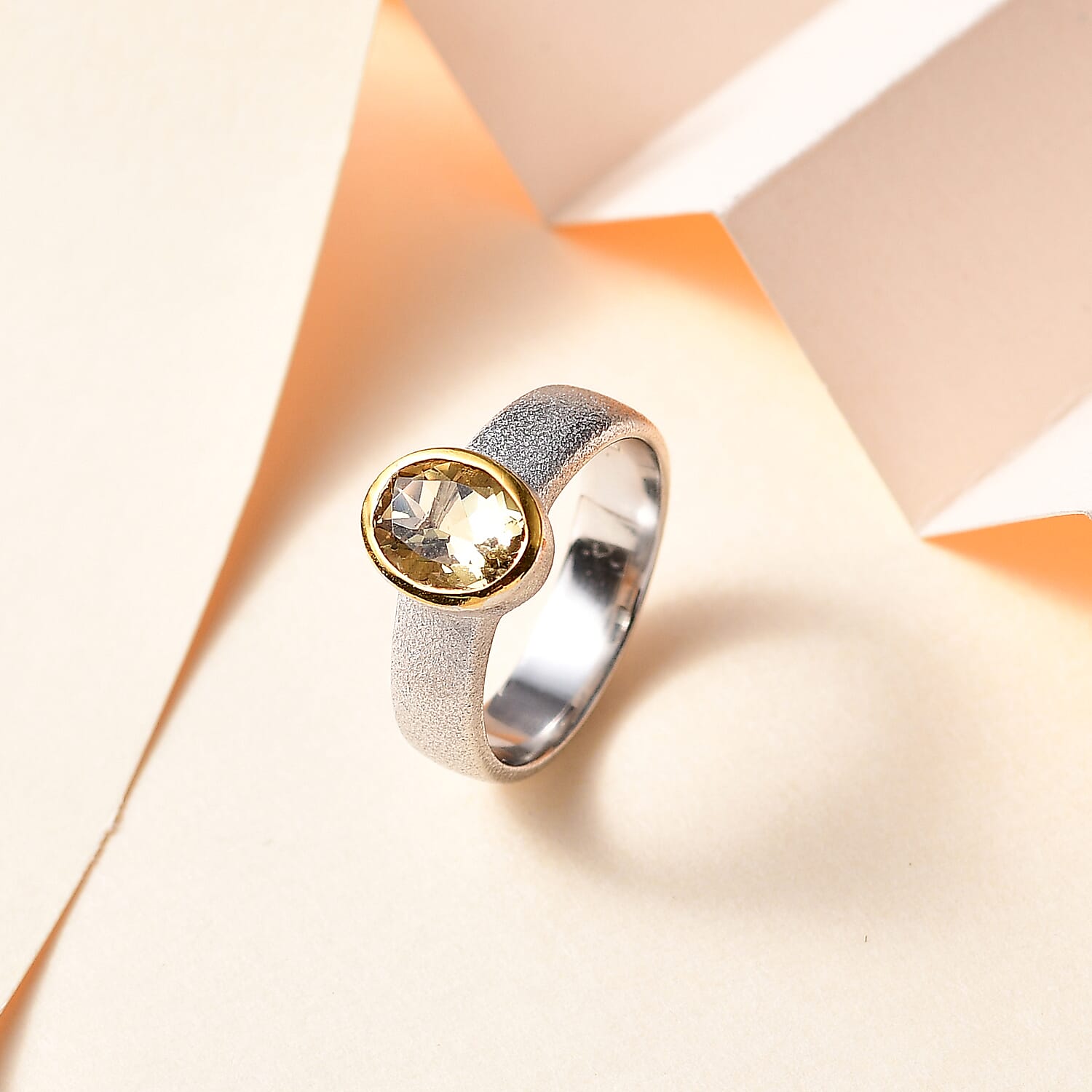 Brazilian Sunfire Beryl Sandblast Texture Solitaire Ring in Vermeil YG and Platinum Over Sterling Silver (Size 10.0) 1.10 ctw