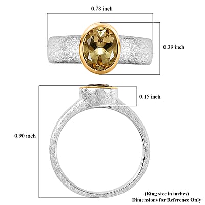 Brazilian Sunfire Beryl Sandblast Texture Solitaire Ring in Vermeil YG and Platinum Over Sterling Silver (Size 10.0) 1.10 ctw