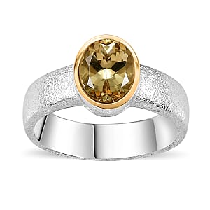 Brazilian Sunfire Beryl Sandblast Texture Solitaire Ring in Vermeil YG and Platinum Over Sterling Silver (Size 10.0) 1.10 ctw
