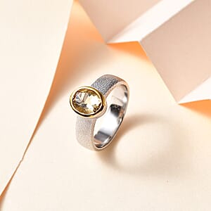 Brazilian Sunfire Beryl Sandblast Texture Solitaire Ring in Vermeil YG and Platinum Over Sterling Silver (Size 10.0) 1.10 ctw