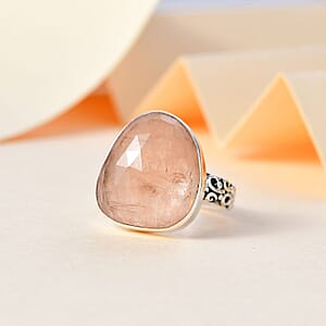 Indian Artistry Polki Marropino Morganite 11.10 ctw Ring in Sterling Silver (Size 7.0)