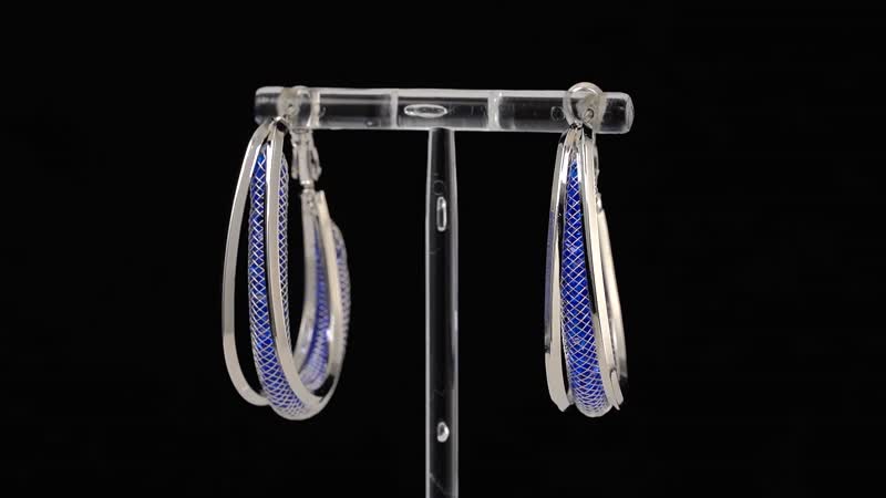 TLV Sparkly White Austrian Crystal Inside Out Hoop Earrings in Silvertone
