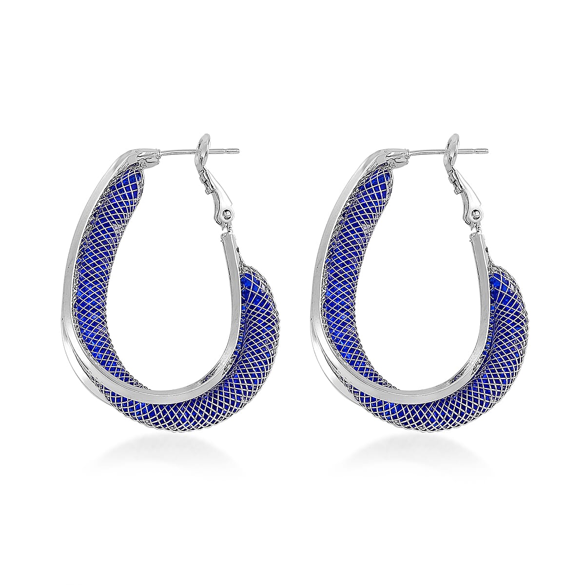Sparkly Blue Austrian Crystal Inside Out Hoop Earrings in Silvertone