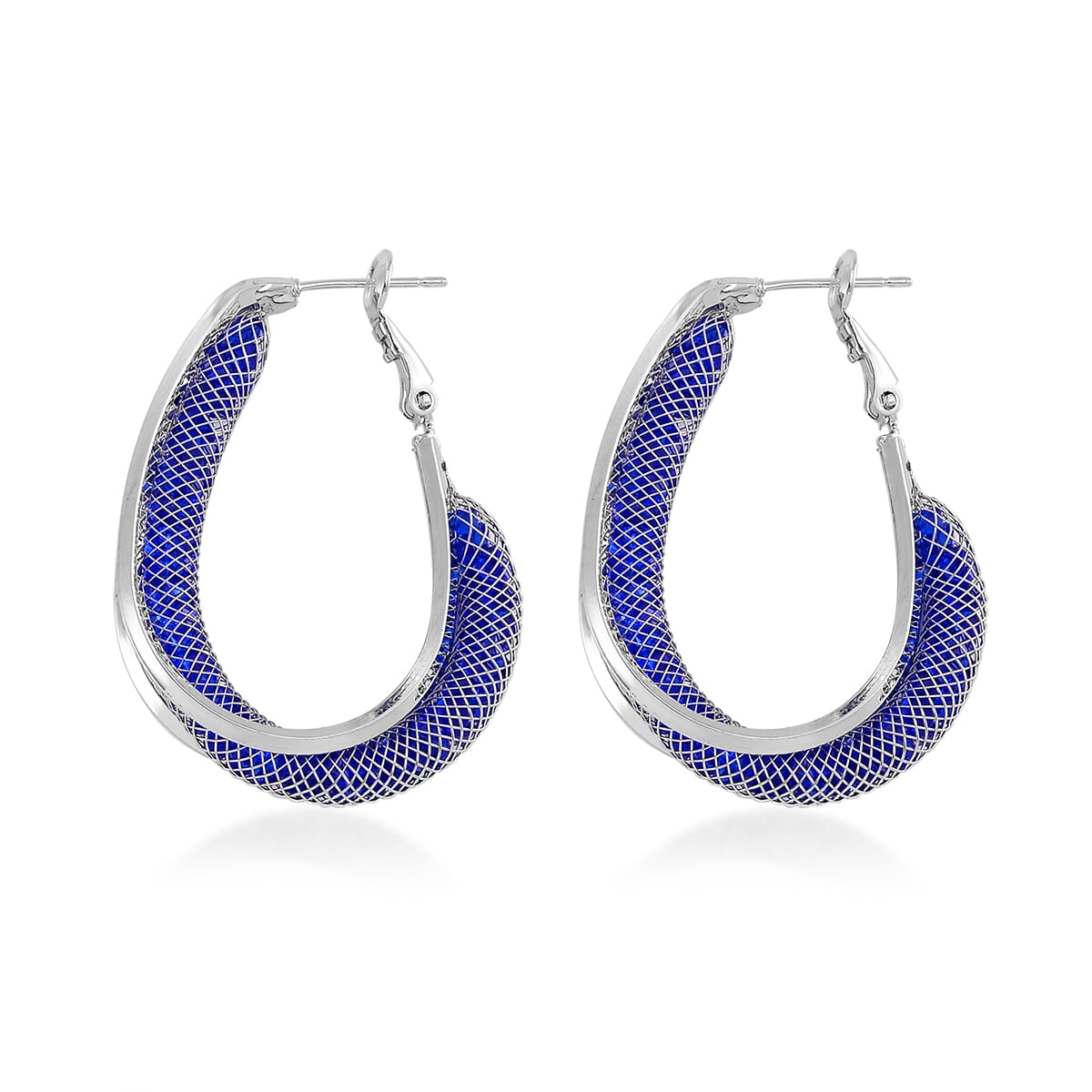 Sparkly Blue Austrian Crystal Inside Out Hoop Earrings in Silvertone image number 3