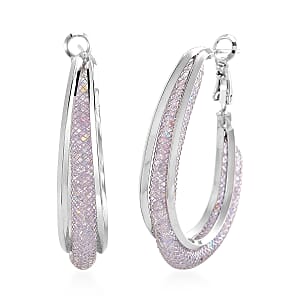 Aurora Borealis Austrian Crystal Infinity Inside Out Hoop Earrings in Silvertone