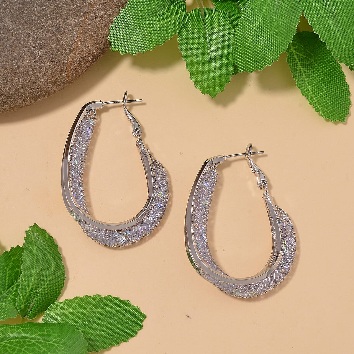Aurora Borealis Austrian Crystal Infinity Inside Out Hoop Earrings in Silvertone image number 1