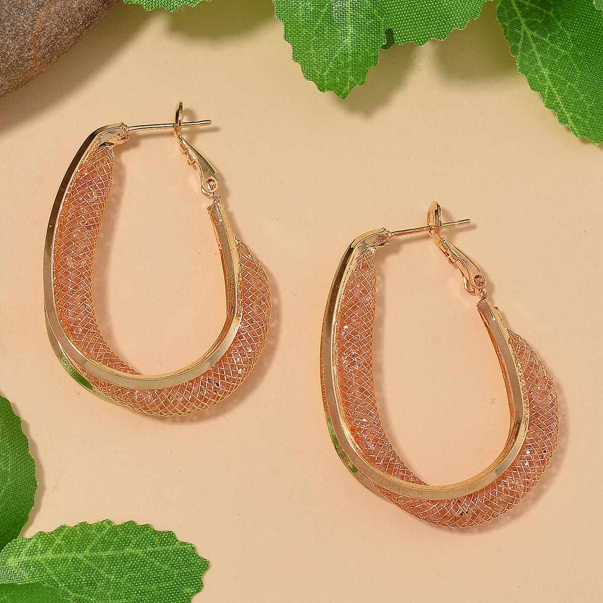Sparkly Champagne Austrian Crystal Infinity Inside Out Hoop Earrings in Rosetone image number 1