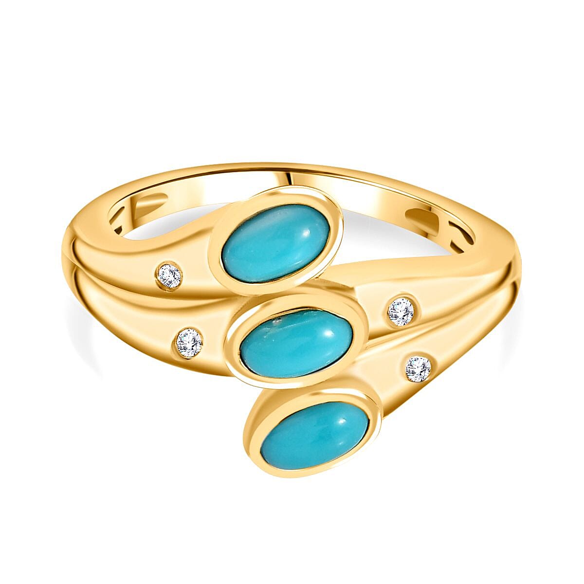 Sleeping Beauty Turquoise and White Zircon 0.77 ctw Fancy Ring in Vermeil Yellow Gold Over Sterling Silver (Size 9.0)