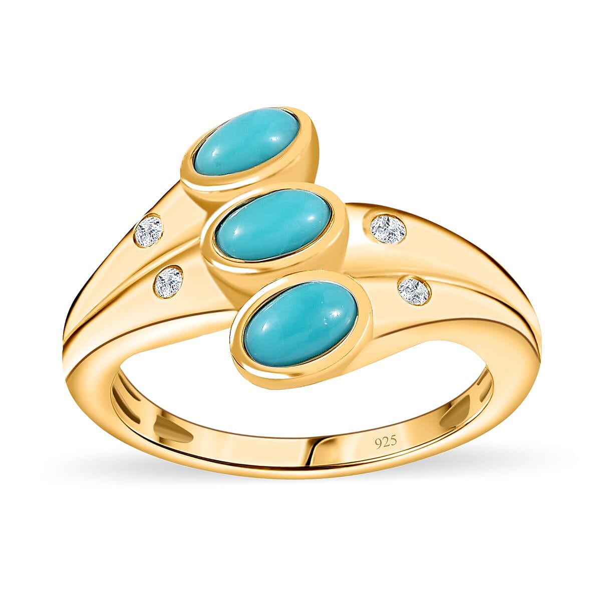 Sleeping Beauty Turquoise and White Zircon 0.77 ctw Fancy Ring in Vermeil Yellow Gold Over Sterling Silver (Size 9.0)