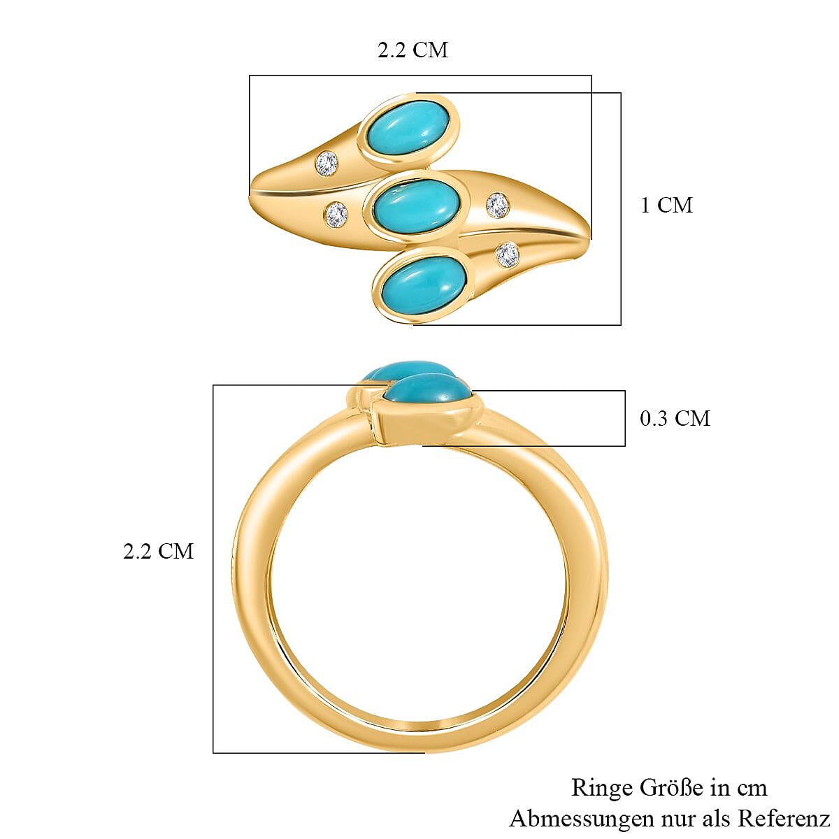 Sleeping Beauty Turquoise and White Zircon 0.77 ctw Fancy Ring in Vermeil Yellow Gold Over Sterling Silver (Size 9.0)