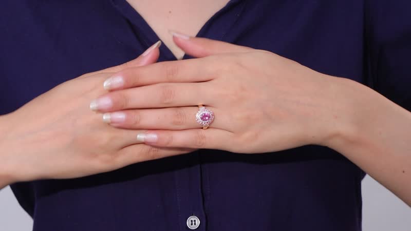 Luxoro 14K Rose Gold AAA Morro Redondo Pink Tourmaline, Diamond (I2) (0.18 cts) Double Halo Ring (Size 7.0) (4 g) 1.80 ctw