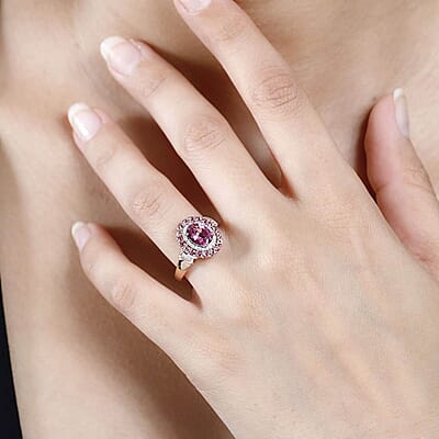Luxoro 14K Rose Gold AAA Morro Redondo Pink Tourmaline and I2 Diamond Double Halo Ring (Size 10.0) 4 Grams 1.85 ctw