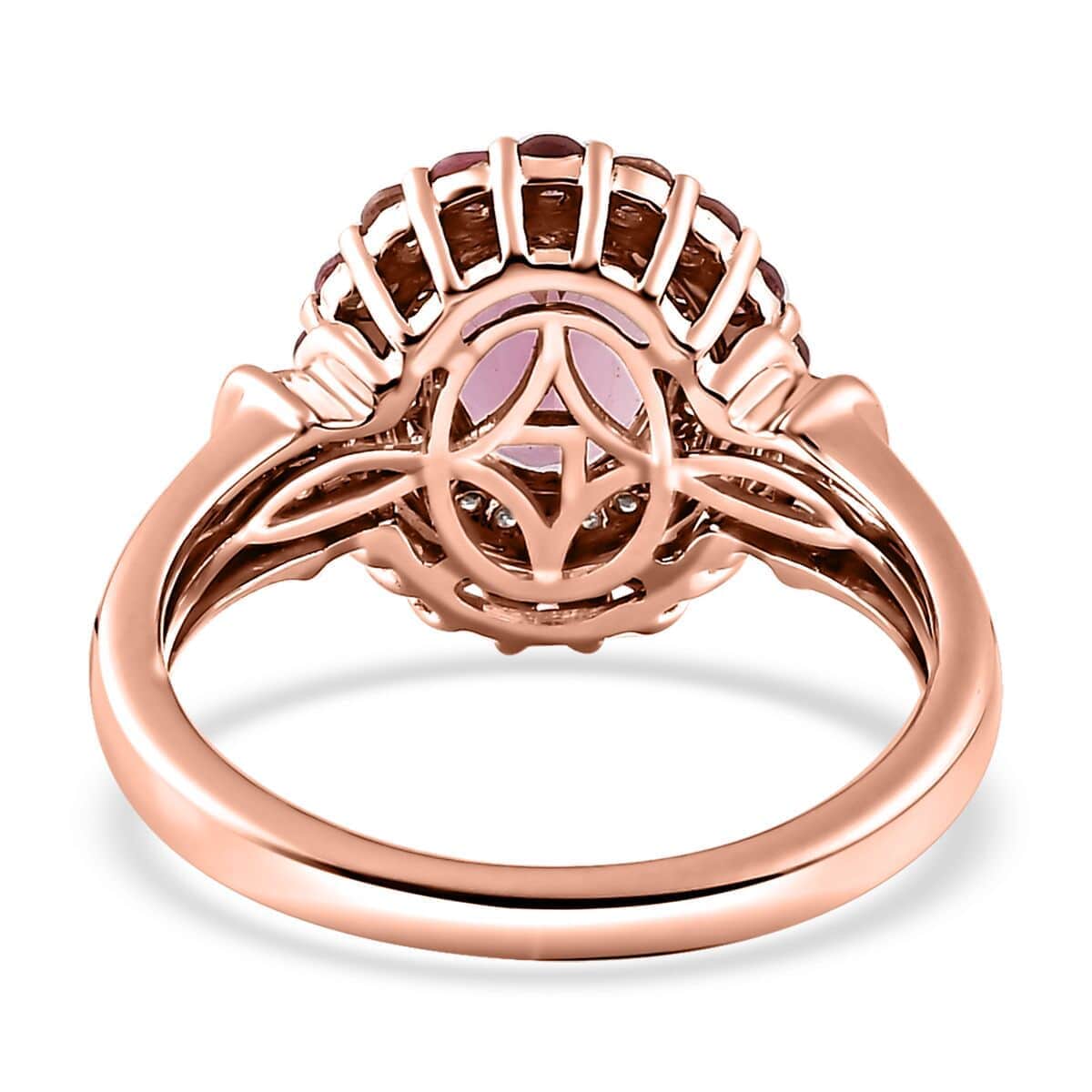 Luxoro 14K Rose Gold AAA Morro Redondo Pink Tourmaline, Diamond (I2) (0.18 cts) Double Halo Ring (Size 7.0) (4 g) 1.80 ctw image number 4